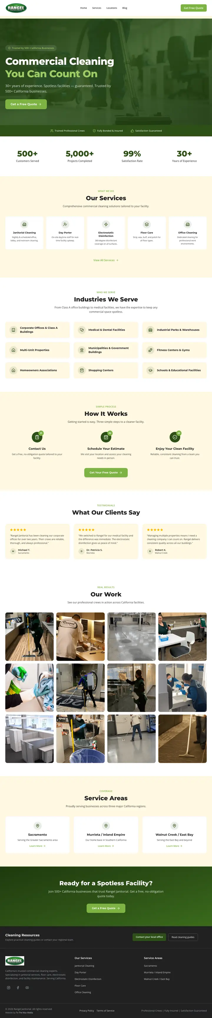 Rangel Janitorial website, built by To The Max Media