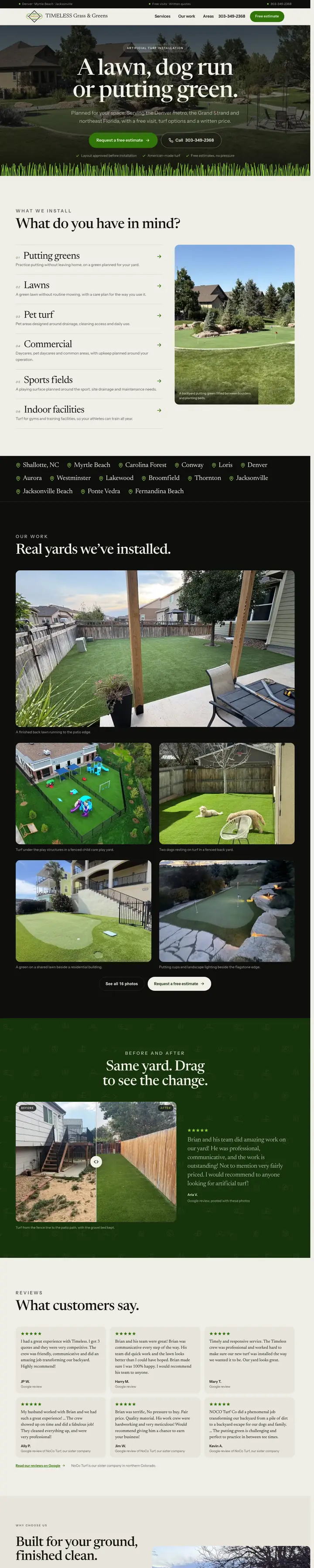TIMELESS Grass & Greens website, built by To The Max Media