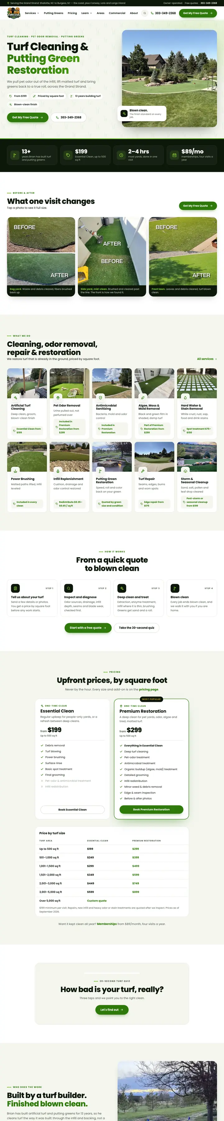 Timeless Turf Restoration website, built by To The Max Media