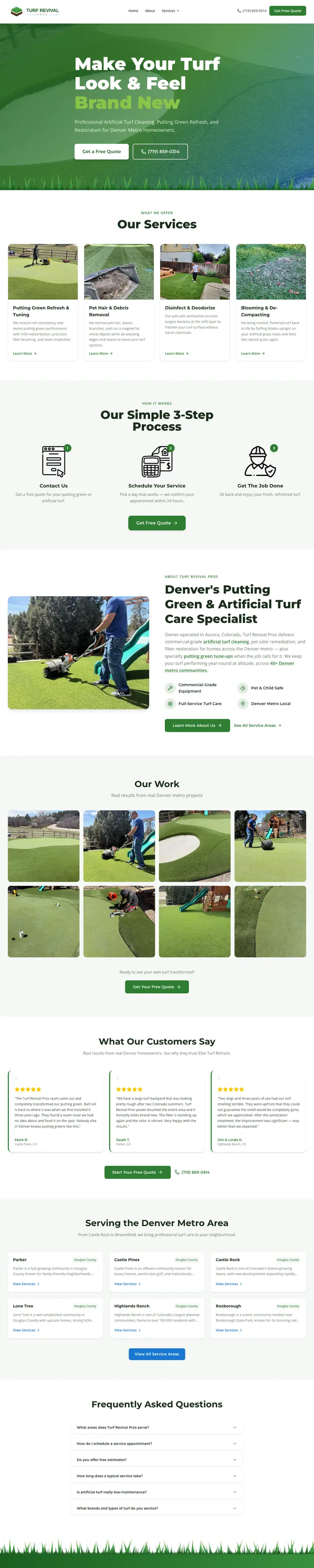 Turf Revival Pros website, built by To The Max Media