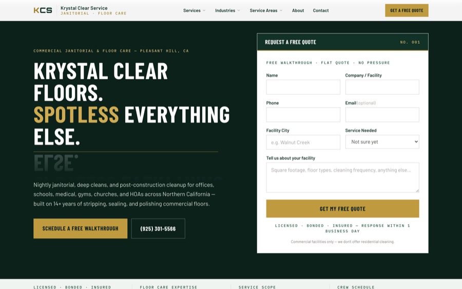 Krystal Clear Service website, built by To The Max Media