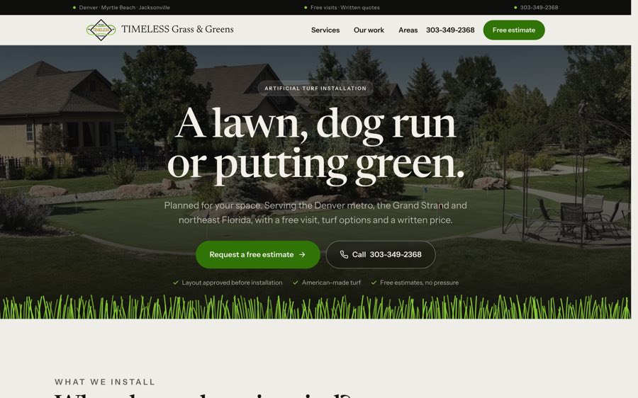 TIMELESS Grass & Greens website, built by To The Max Media