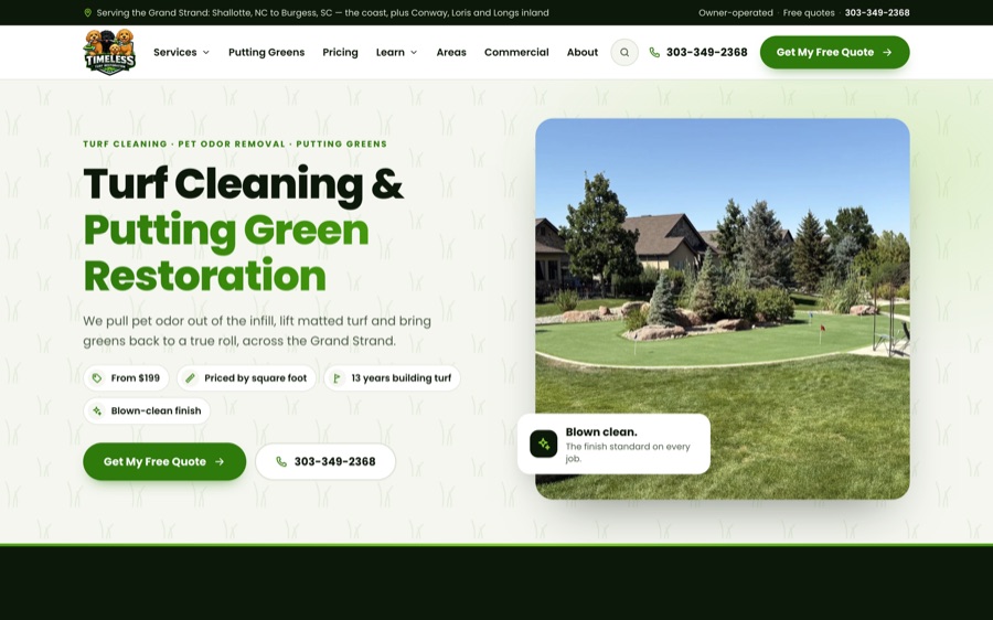Timeless Turf Restoration website, built by To The Max Media