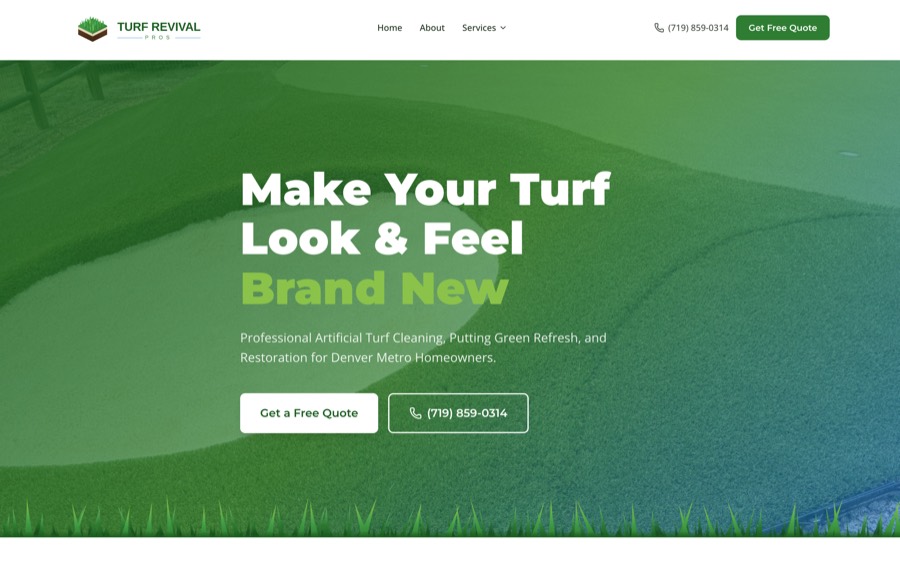 Turf Revival Pros website, built by To The Max Media